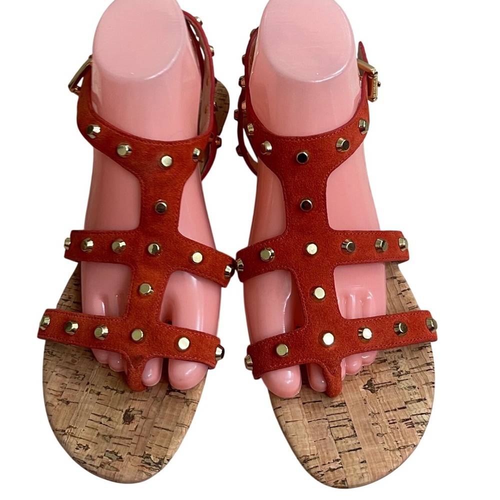 Michael Kors Jolie Orange Suede Studded‎ Gladiator Cork Wedge Sandals women 9M